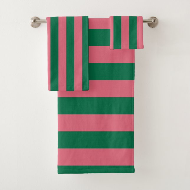 Conjunto De Toalhas Listras Rosa Doce Picles Verde (Insitu)