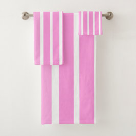 Conjunto De Toalhas Listras Rosa e Branco