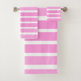 Conjunto De Toalhas Listras Rosa e Branco