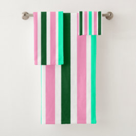Conjunto De Toalhas Listras rosa e verdes