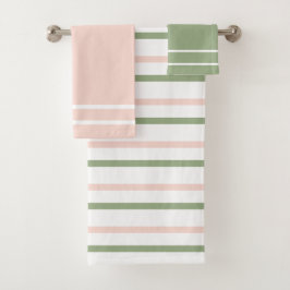 Conjunto De Toalhas Listras rosa e verdes