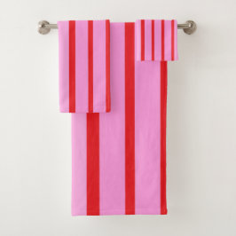 Conjunto De Toalhas Listras Rosa e Vermelho