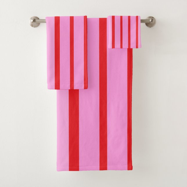 Conjunto De Toalhas Listras Rosa e Vermelho (Insitu)