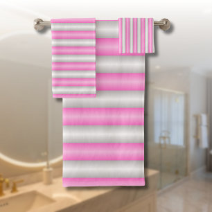 Conjunto De Toalhas Listras Rosa Neon Modernas com Efeito 3D