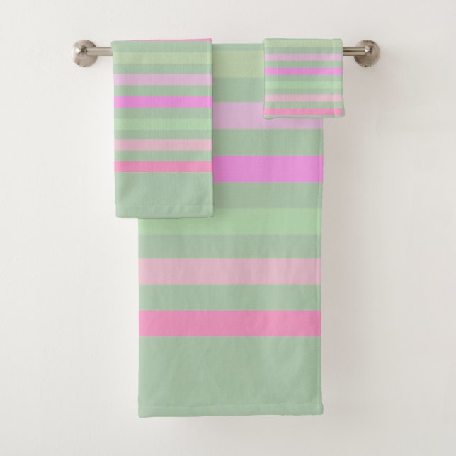 Conjunto De Toalhas Listras, rosa, verde (Insitu)
