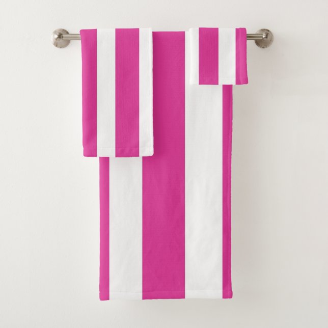 Conjunto De Toalhas Listras Rosa Vibrante e Branco (Insitu)