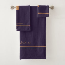 Conjunto De Toalhas Listras roxas douradas modernas e elegantes monogr