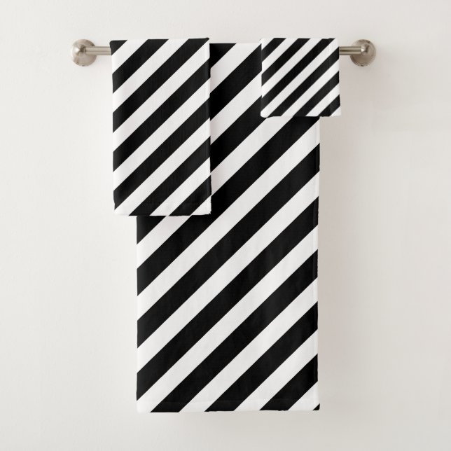 Conjunto De Toalhas Listras Simples Preto e Branco (Insitu)