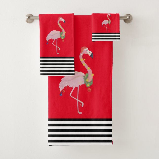 Conjunto De Toalhas Listras Tropicais de Natal Rosa Flamingo (Insitu)