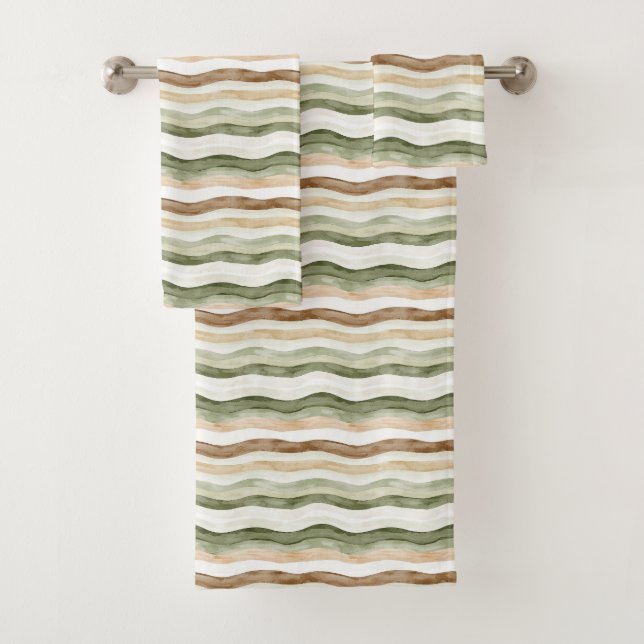 Conjunto De Toalhas Listras Verde Marrom Creme (Insitu)