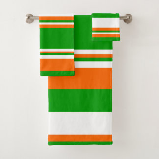 Conjunto De Toalhas Listras verdes, brancas e laranja
