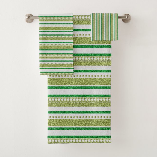 Conjunto De Toalhas Listras Verdes Brilho (Insitu)