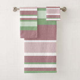 Conjunto De Toalhas Listras Verdes, Rosa e Rosa