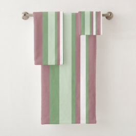 Conjunto De Toalhas Listras Verdes, Rosa e Rosa Claro