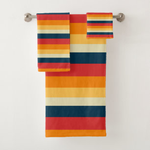 Conjunto De Toalhas listras vermelhas, azuis, laranja e amarelas