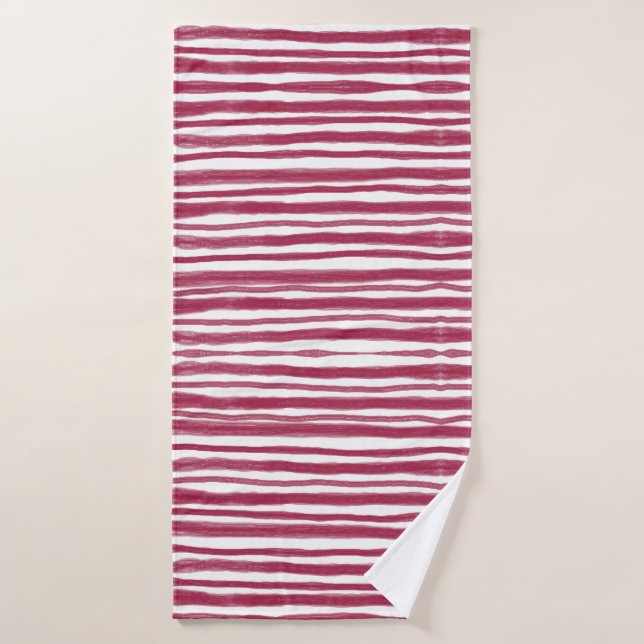 Conjunto De Toalhas Listras Vermelhas Bordeaux  (Toalha de Banho)
