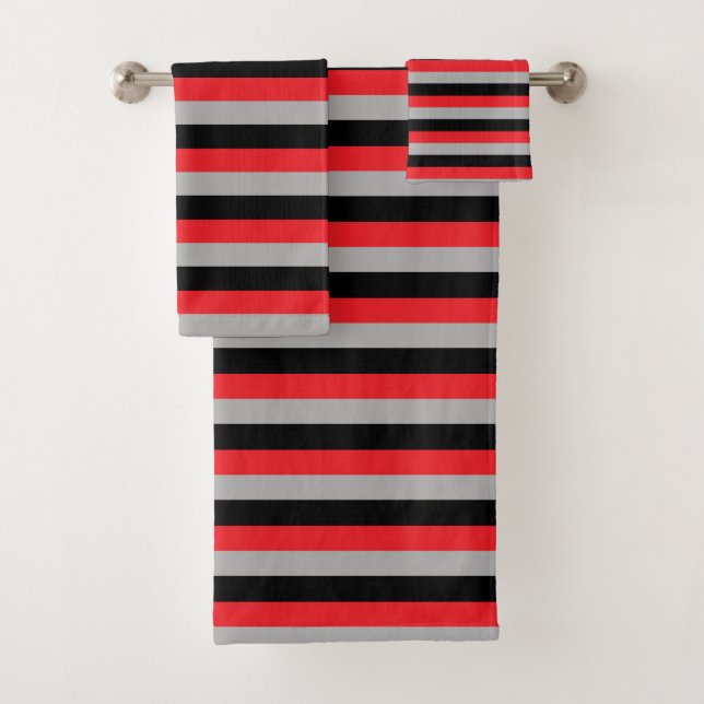 Conjunto De Toalhas Listras vermelhas, cinzentas e pretas (Insitu)
