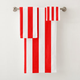 Conjunto De Toalhas Listras Verticais brancas e vermelhas