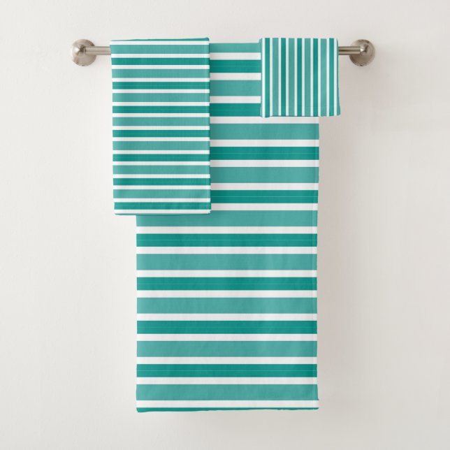 Conjunto De Toalhas Listras Verticais Clássicas Esmeralda Verde (Insitu)