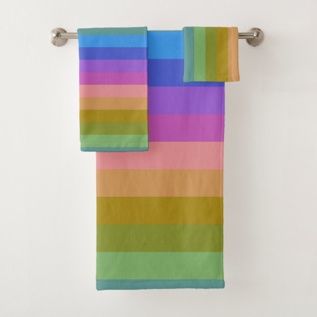Conjunto De Toalhas Listras Verticais de Arco-Íris em Pastel Suave (Insitu)