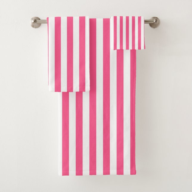 Conjunto De Toalhas Listras verticais do rosa quente e do branco (Insitu)
