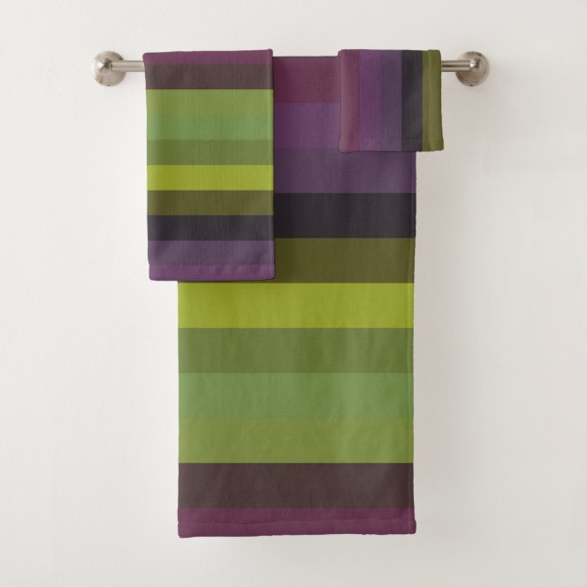 Conjunto De Toalhas Listras Verticais Olive, Sage & Plum Moody (Insitu)