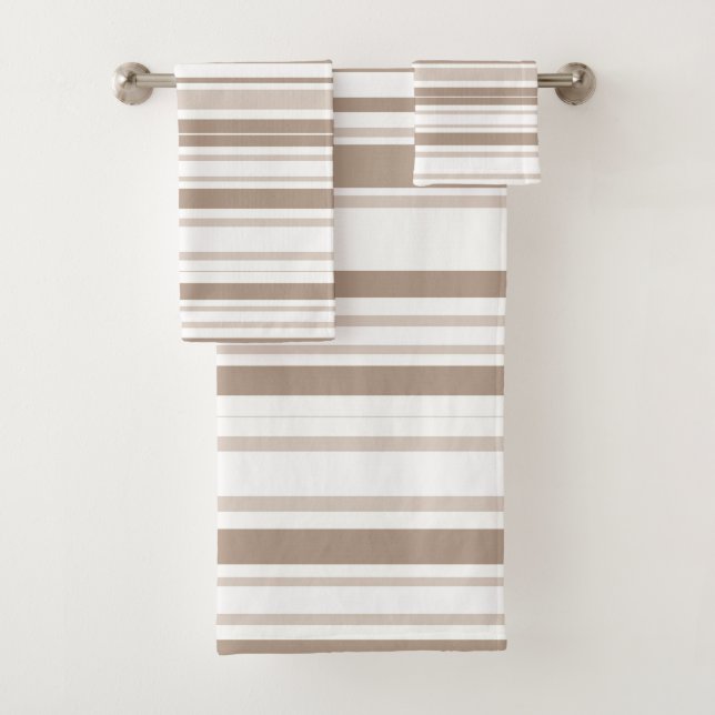 Conjunto De Toalhas Listras Verticais Ousadas Bege e Marrom Mocha Retr (Insitu)