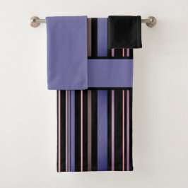 Conjunto De Toalhas Listras Verticais Roxas e Pretas Modernas