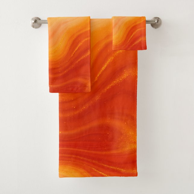 Conjunto De Toalhas Lixo Dourado de Mármore Fiery Orange (Insitu)