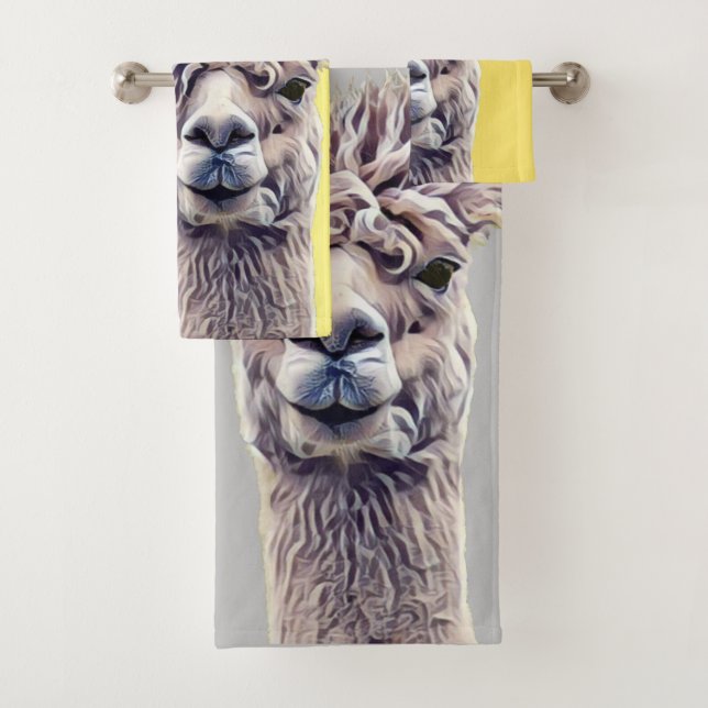 Conjunto De Toalhas Llama cinza amarelo Fita de Arte (Insitu)