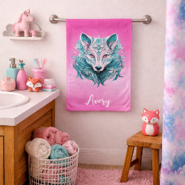 Conjunto De Toalhas Lobo Místico | Lobo Turquesa e Rosa Elegante