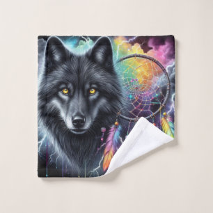Conjunto De Toalhas Lobo Negro com caçador de Sonhos