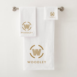 Conjunto De Toalhas Logotipo Monograma Dourado Moderno Branco