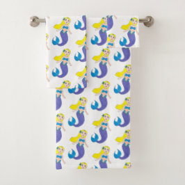 Conjunto De Toalhas Loira Nadando Sereia Rapariga Roxa Mar de Cauda