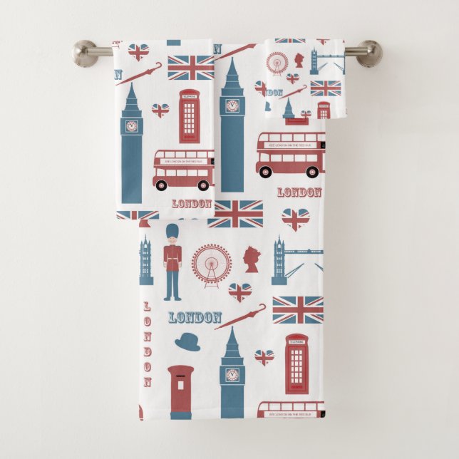 Conjunto De Toalhas London England Flag, Double Decker Bus, Big Ben (Insitu)