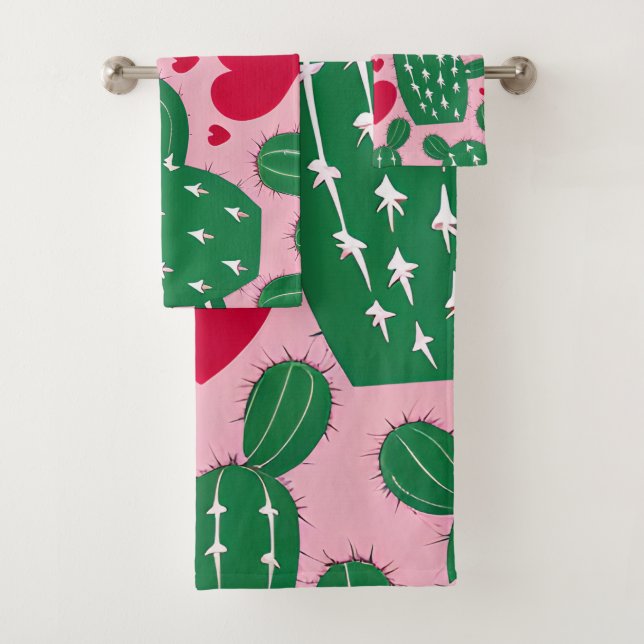 Conjunto De Toalhas Love Cactus Pattern (Insitu)
