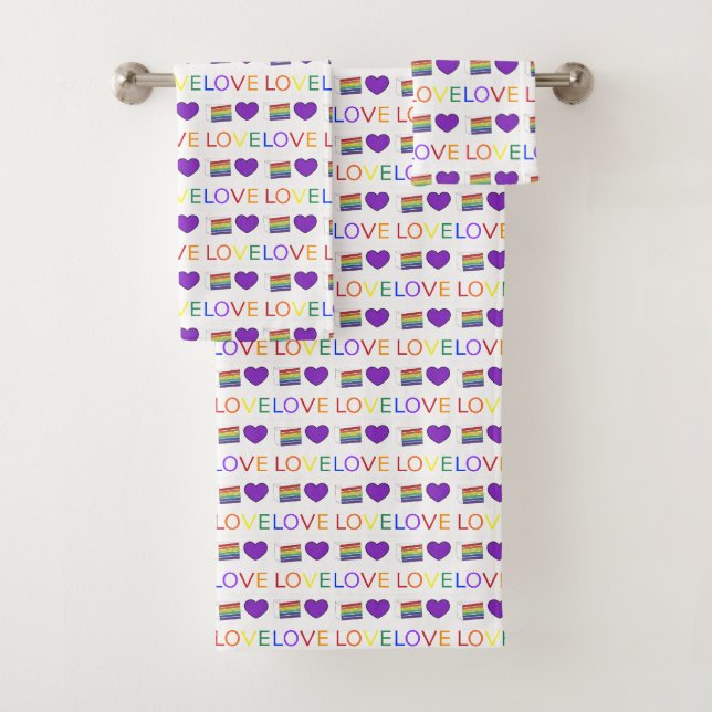 Conjunto De Toalhas LOVE Rainbow Pride Layer Cake Slice Purple Heart (Insitu)