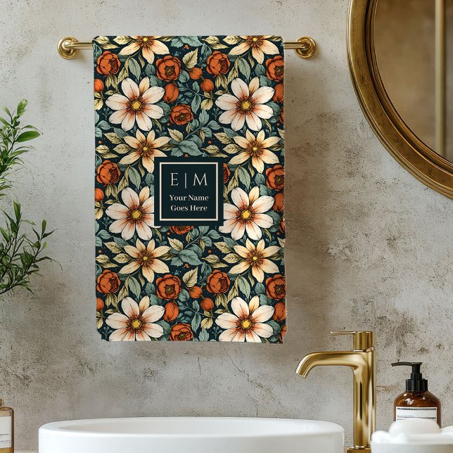 Conjunto De Toalhas Lovely Fall Bloom Sage Terracotta Name Bath Towels (Lovely Fall Bloom Sage Terracotta Name Bath Towel)