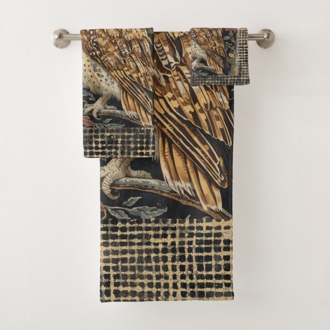 Conjunto De Toalhas Lovely Owl in the Flowers Garden ,Gold Checkered , (Insitu)