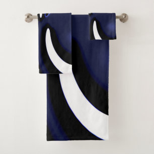 Conjunto De Toalhas Lua azul: Abstrato azul, branco e preto