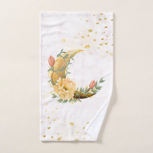 Conjunto De Toalhas Lua Floral, bege e gráfico amarelo