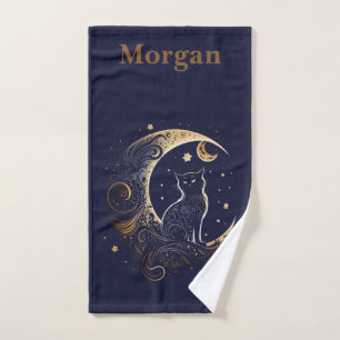 Conjunto De Toalhas Lua Gata Mística - Presente Celestial Personalizad