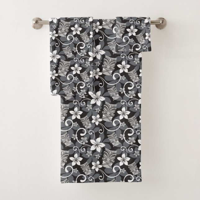 CONJUNTO DE TOALHAS LUAU TIKI PATTERN (CHARCOAL) (Insitu)