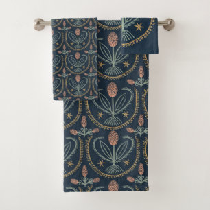 Conjunto De Toalhas Lucile Floral Botânica Azulejo Padrão Profundo B