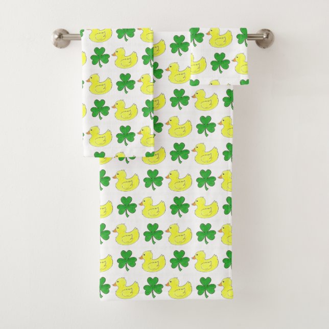 Conjunto De Toalhas Lucky Duck Irish Shamrock Clover Rubber Ducky (Insitu)