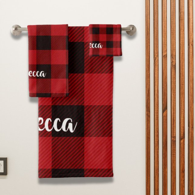 Conjunto De Toalhas Lumberjack Country Natal xadrez de búfalos vermelh (Lumberjack Country Christmas Red buffalo plaid Bath Towel Set)