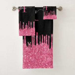 Conjunto De Toalhas Luminosidade A Quente Rosa, Metálica Preta, Monogr