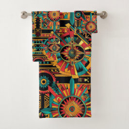 Conjunto De Toalhas Lush Cyan "Aztec Dream" Plush Bath Totod