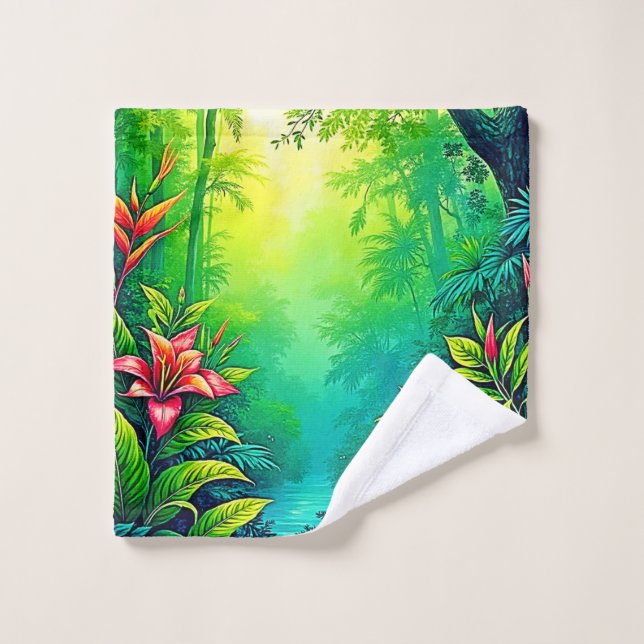 Conjunto De Toalhas Lush Tropical Jungle Oasis Design (Pano de lavar)