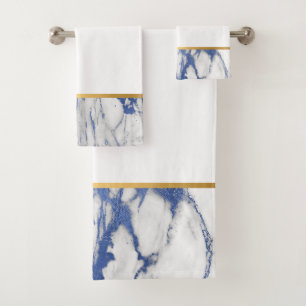 CONJUNTO DE TOALHAS LUXE AZUL BRUTO MARBLE DOURADO BANTHROOM SET